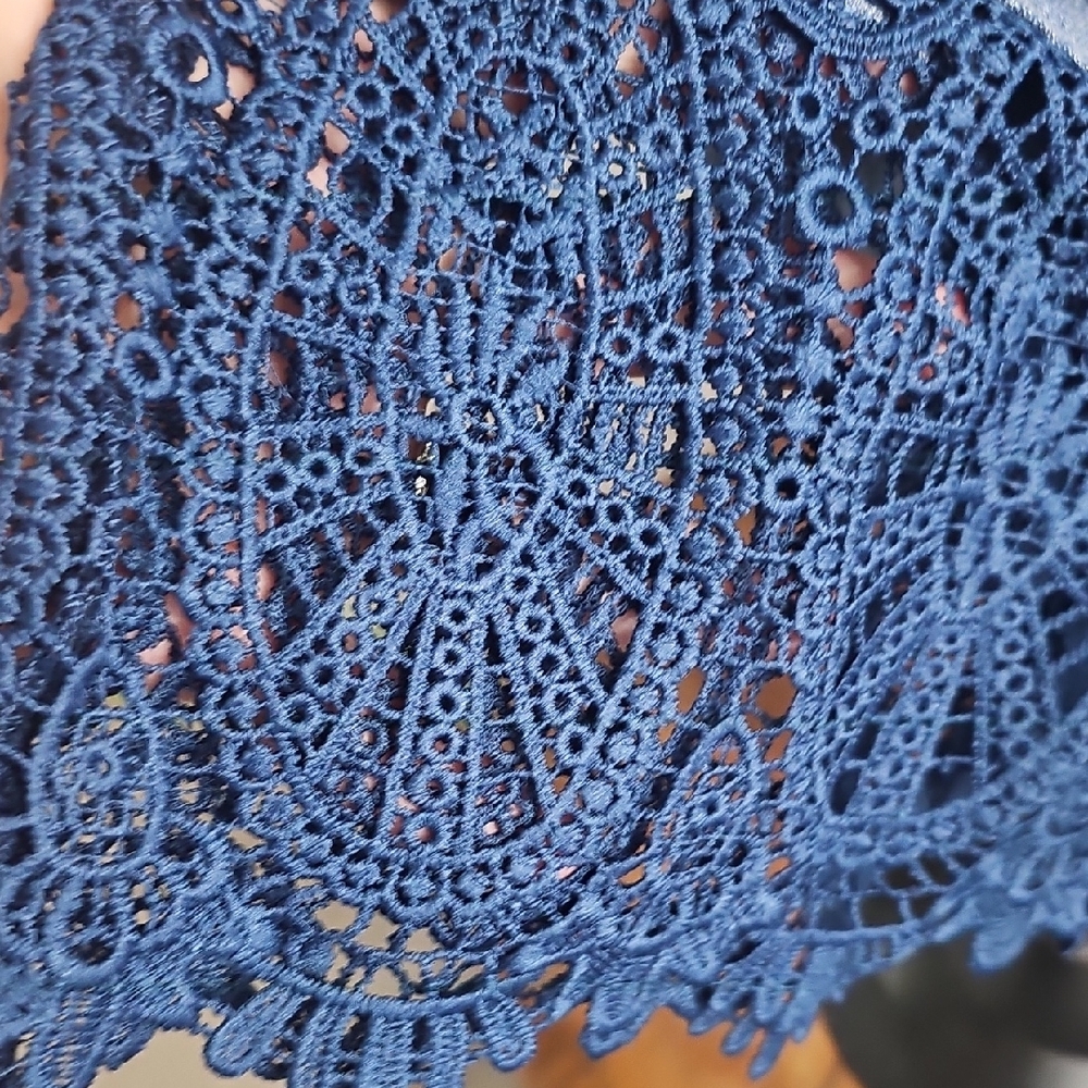 Indigo Thread Co. Denim‎  Skirt With Blue Crochet Lace Bottom Hem Size XL NEW - Picture 3 of 5